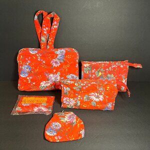 Sacs Bagages 5-Piece Red Floral Travel Toiletry Cosmetic Coin Pouch Bag Set